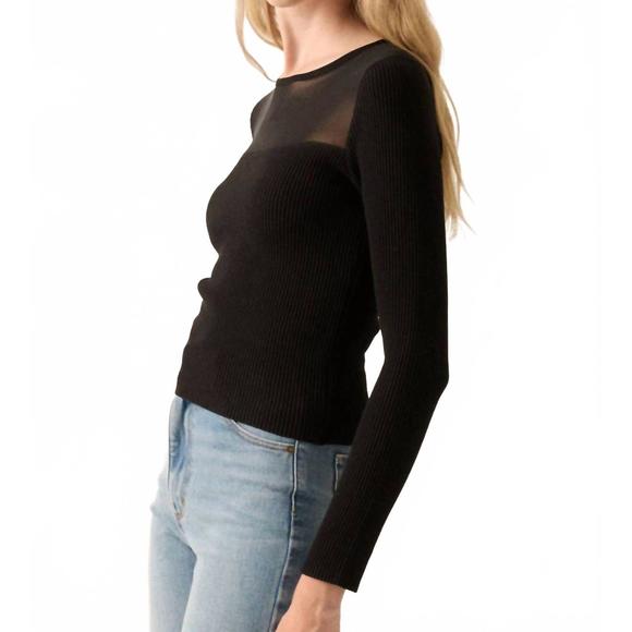 NEW PROMESA shaper fit mesh yoke solid rib-knit top in black - Picture 3 of 4